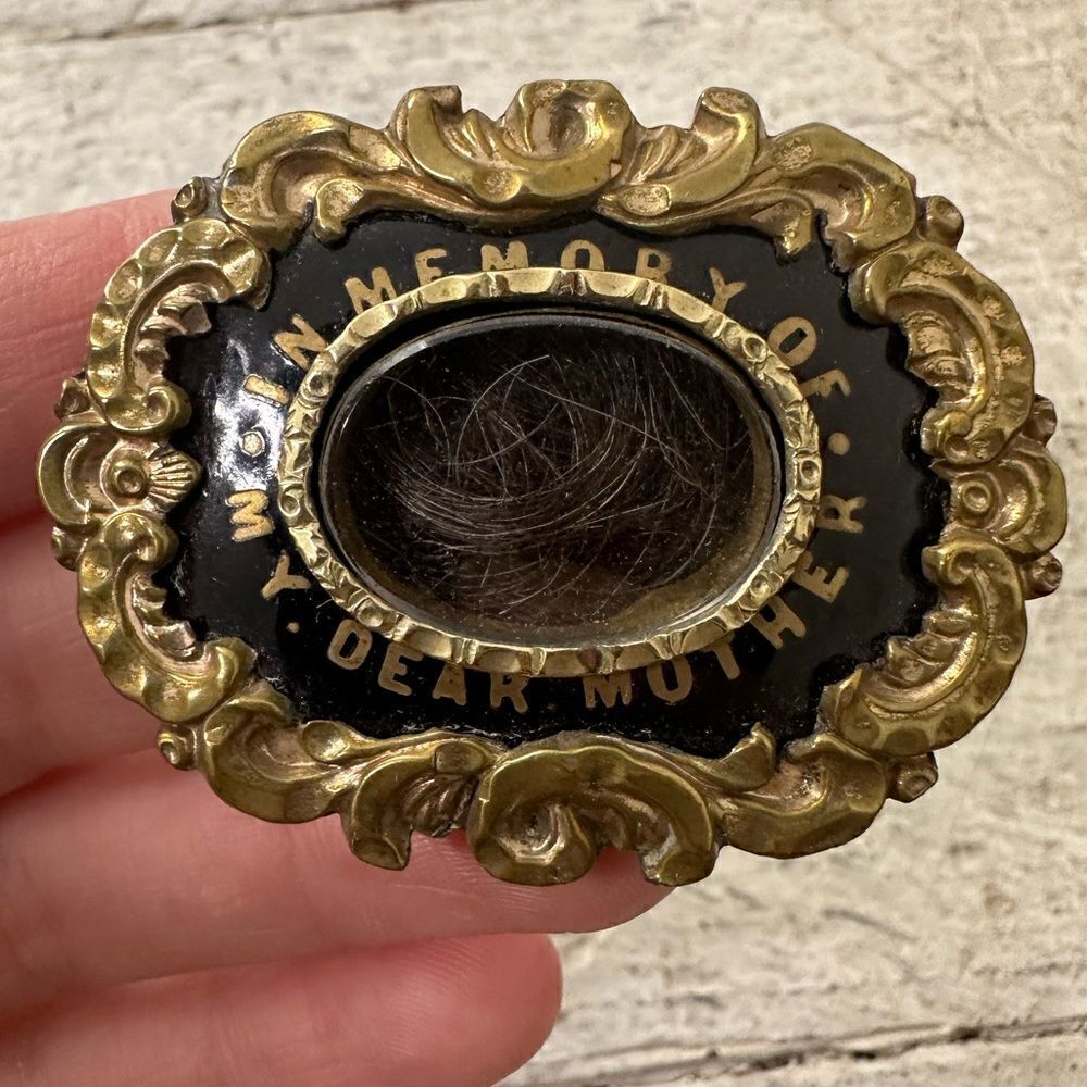 Antique Mourning Hair Locket Dear Mother Brooch